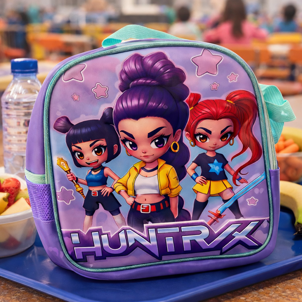 Tripack Huntrix Guerreras Kpop Mochila con luces + Lonchera + Estuche Lila